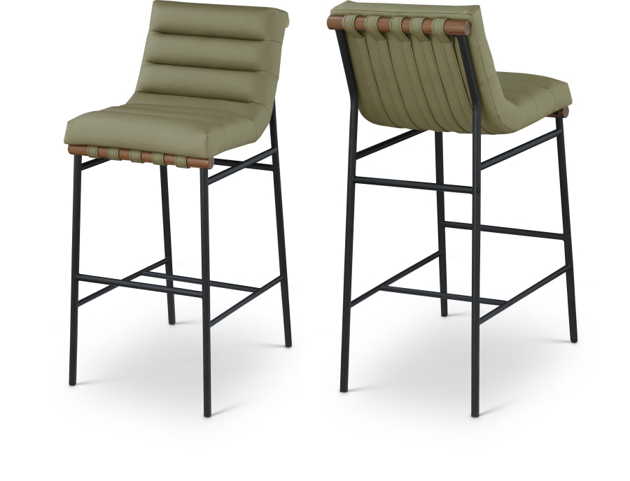 Burke Vegan Leather Upholstered Bar Stools - Green