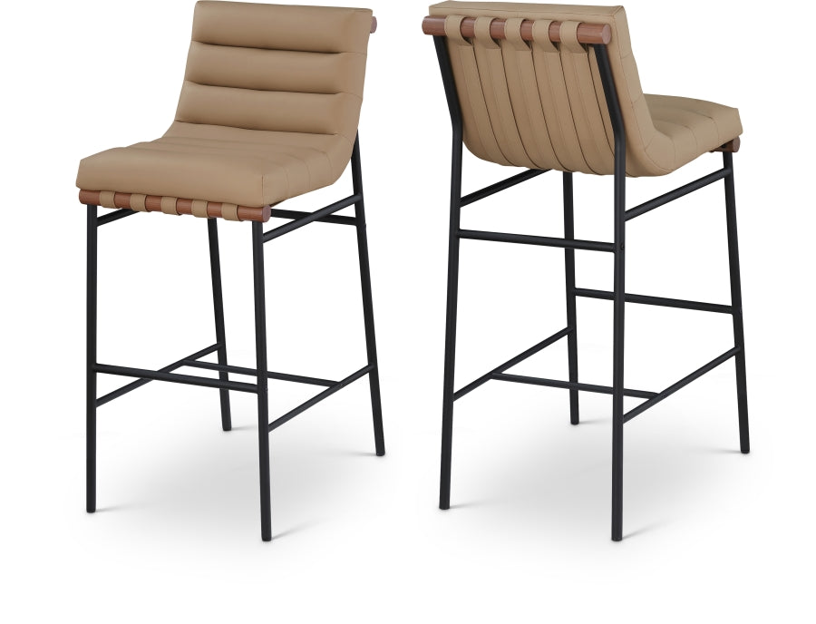 Burke Vegan Leather Upholstered Bar Stools - Tan