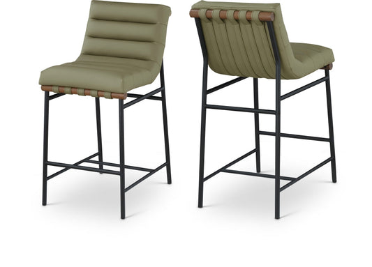 Burke Vegan Leather Upholstered Counter Stools - Green
