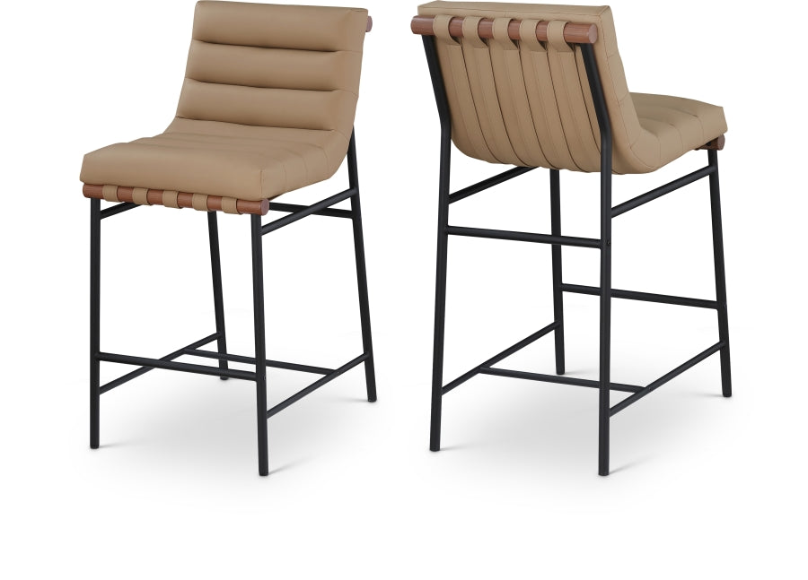 Burke Vegan Leather Upholstered Counter Stools - Tan