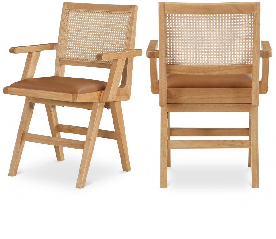 Abby Cane And Vegan Leather Upholstered Dining Arm Chair - Cognac