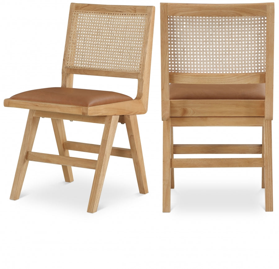 Abby Cane And Vegan Leather Upholstered Dining Side Chair - Cognac
