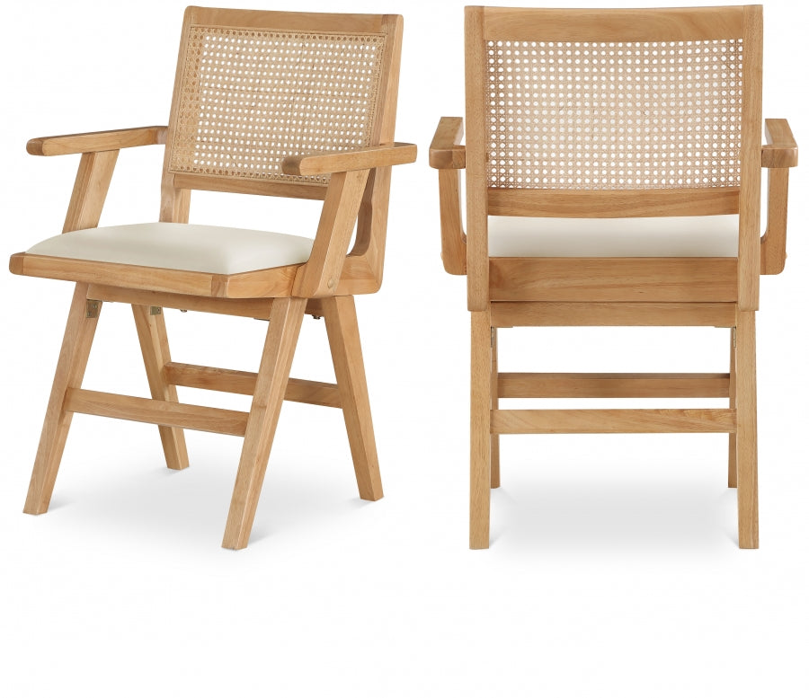 Abby Cane And Vegan Leather Upholstered Dining Arm Chair - Cream