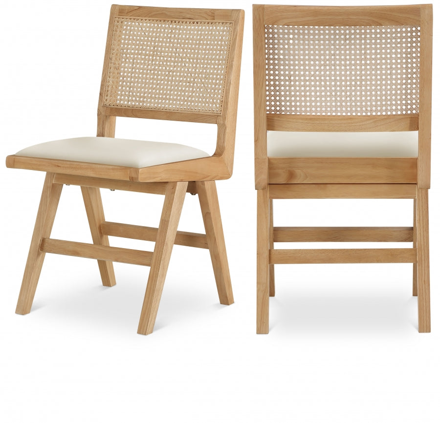 Abby Cane And Vegan Leather Upholstered Dining Side Chair - Cream