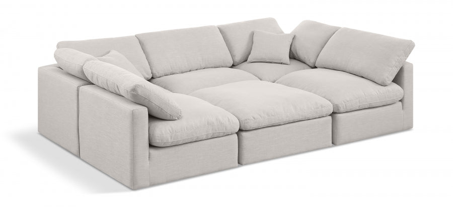 Indulge 105" Linen Textured Fabric Upholstered 6pc. Modular Sectional - Cream