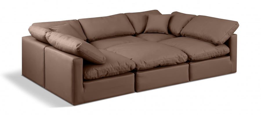 Indulge 105" Vegan Leather Upholstered 6pc. Modular Sectional - Brown