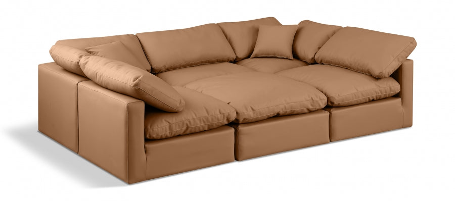 Indulge 105" Vegan Leather Upholstered 6pc. Modular Sectional - Cognac