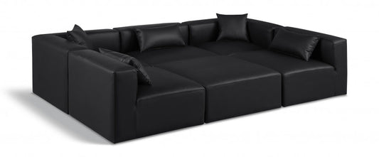 Cube 108" Vegan Leather Upholstered 6pc. Modular Sectional - Black