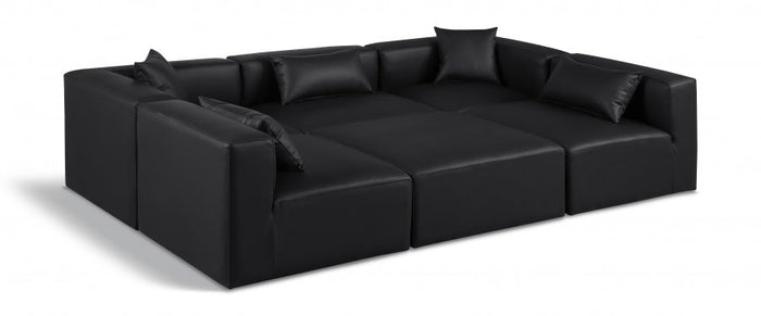 Cube 108" Vegan Leather Upholstered 6pc. Modular Sectional - Black