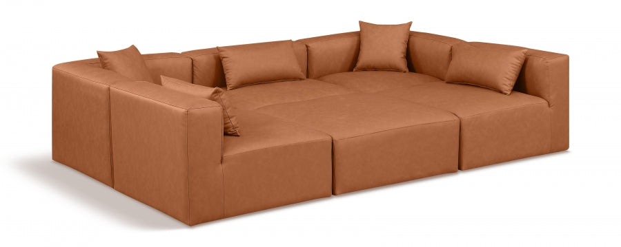 Cube 108" Vegan Leather Upholstered 6pc. Modular Sectional - Cognac
