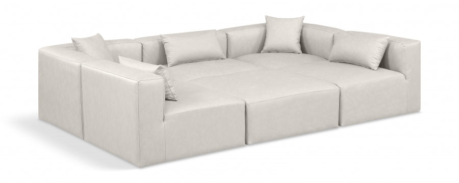 Cube 108" Vegan Leather Upholstered 6pc. Modular Sectional - Cream