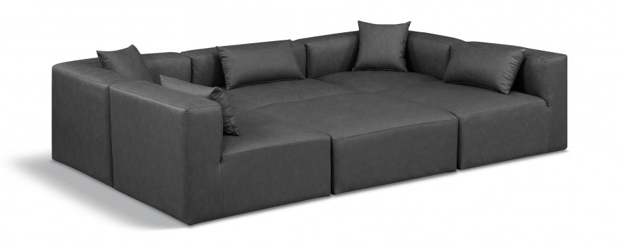Cube 108" Vegan Leather Upholstered 6pc. Modular Sectional - Grey