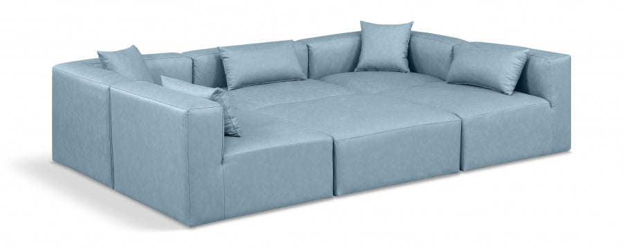 Cube 108" Vegan Leather Upholstered 6pc. Modular Sectional - Light Blue