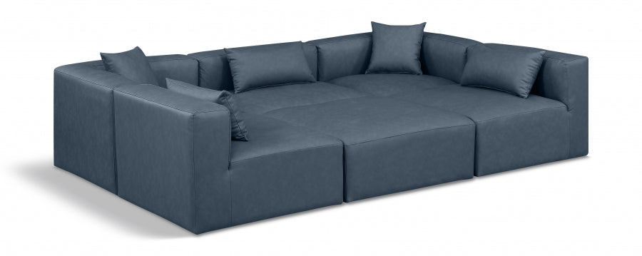 Cube 108" Vegan Leather Upholstered 6pc. Modular Sectional - Blue