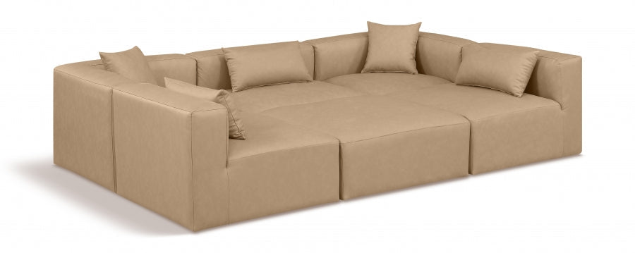 Cube 108" Vegan Leather Upholstered 6pc. Modular Sectional - Tan