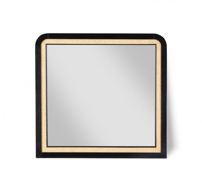 Siena Ash Wood And Natural Cane Frame Mirror - Black