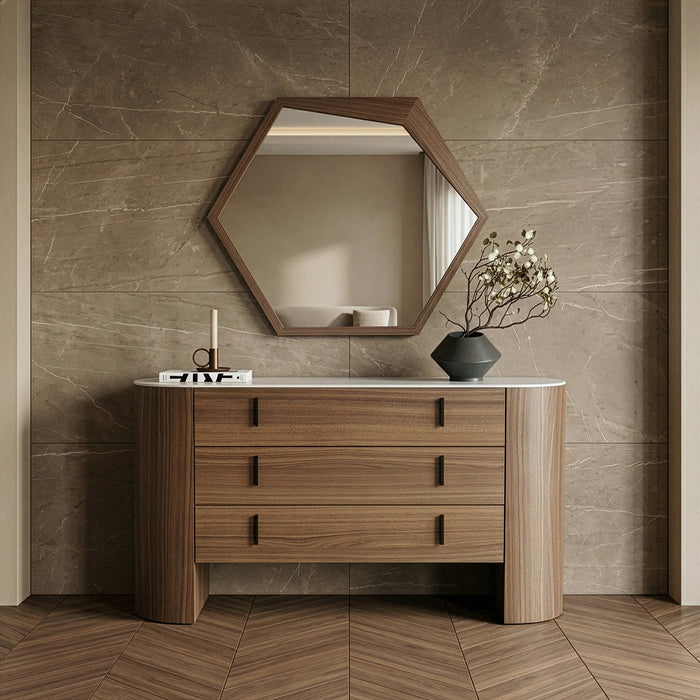 Chelton - Contemporary White Ceramic & Walnut Dresser
