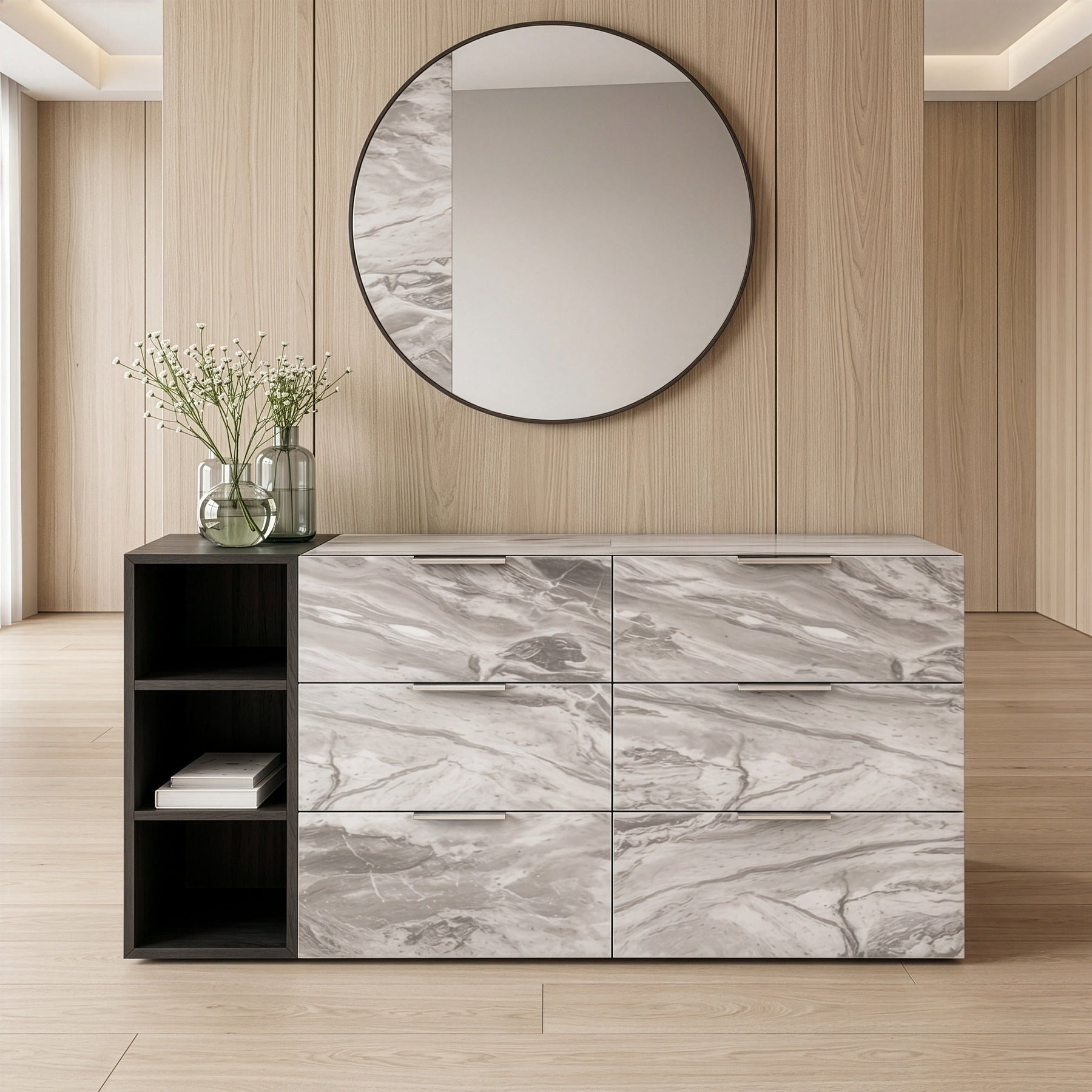 Maranello - Modern Grey Wash & Faux Marble Dresser
