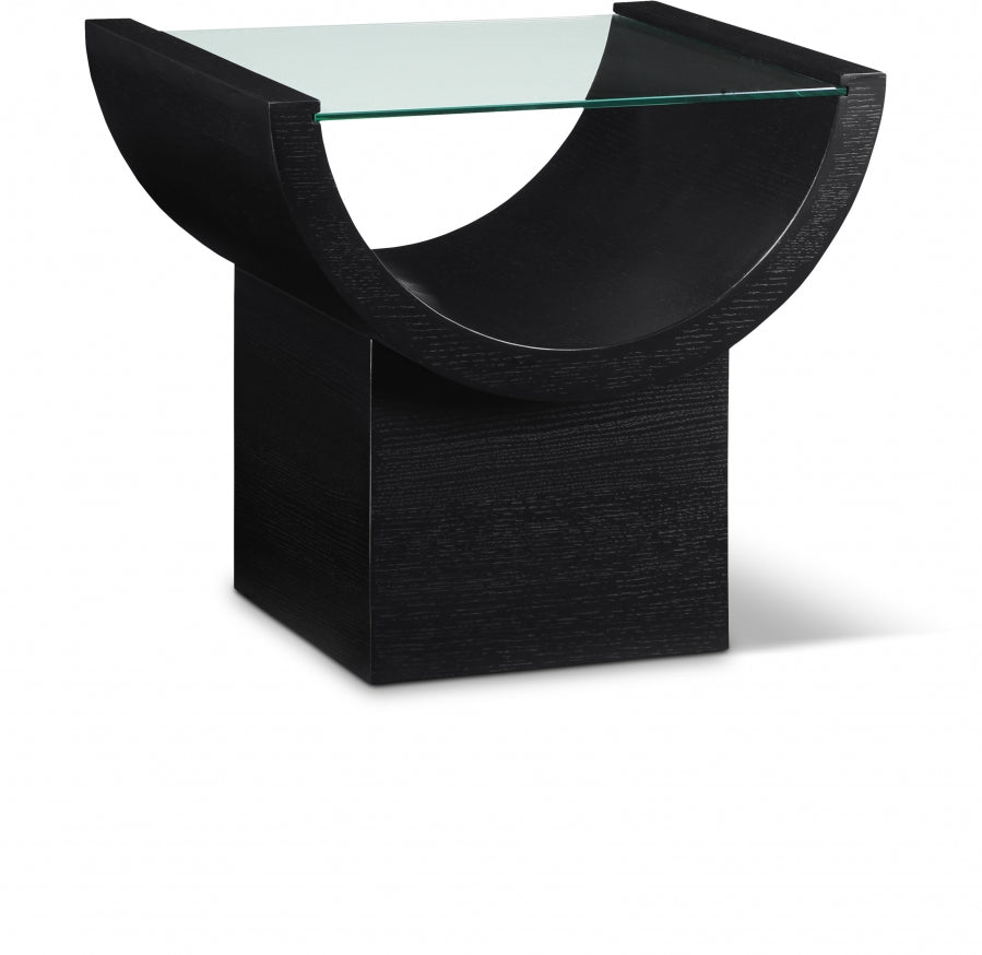 Beverwil Glass Top And Oak Veneer Base End / Side Table - Black