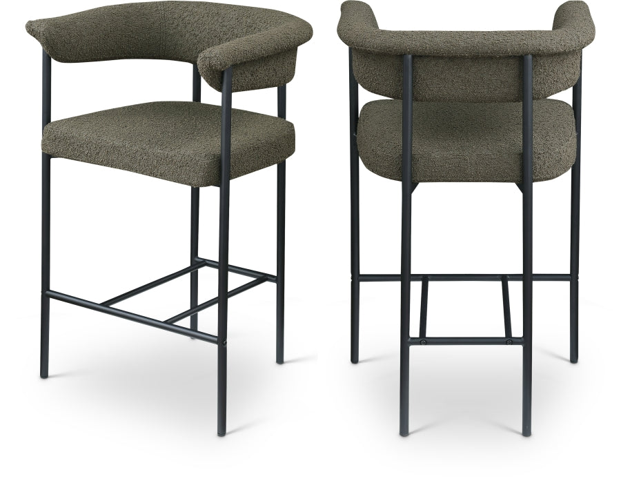 Malin Boucle Fabric Upholstered Counter Stool - Olive