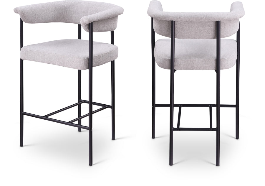 Malin Linen Textured Fabric Upholstered Counter Stool - Grey