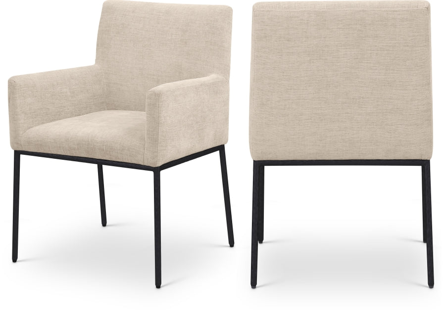 Reeves Chenille Fabric Upholstered Dining Arm Chair - Beige