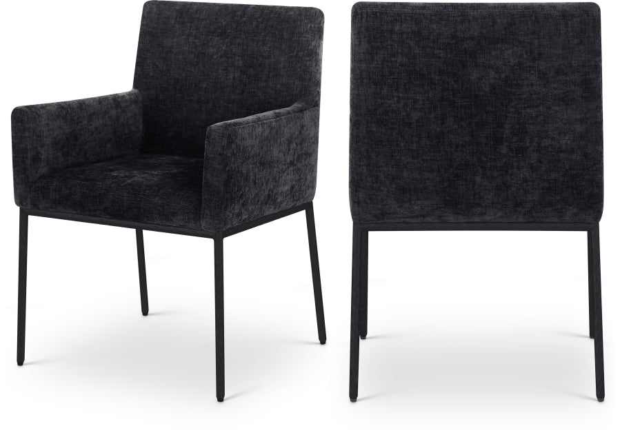 Reeves Chenille Fabric Upholstered Dining Arm Chair - Black
