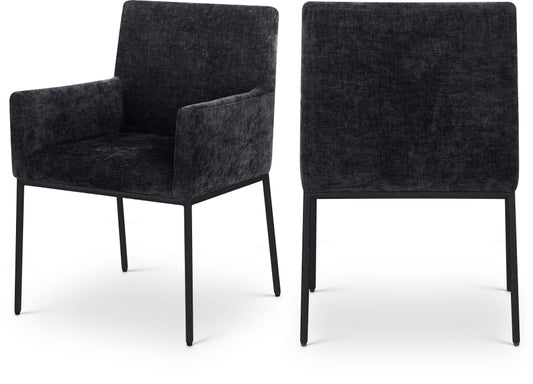 Reeves Chenille Fabric Upholstered Dining Arm Chair - Black