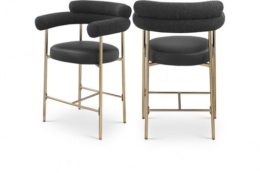 Blake Vegan Leather And Boucle Fabric Upholstered Counter Stool - Black