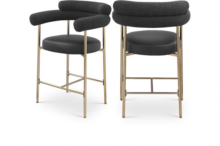 Blake Vegan Leather And Boucle Fabric Upholstered Counter Stool - Black