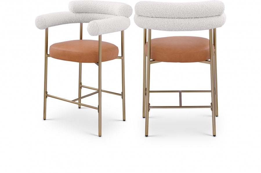 Blake Vegan Leather And Boucle Fabric Upholstered Counter Stool - Cognac