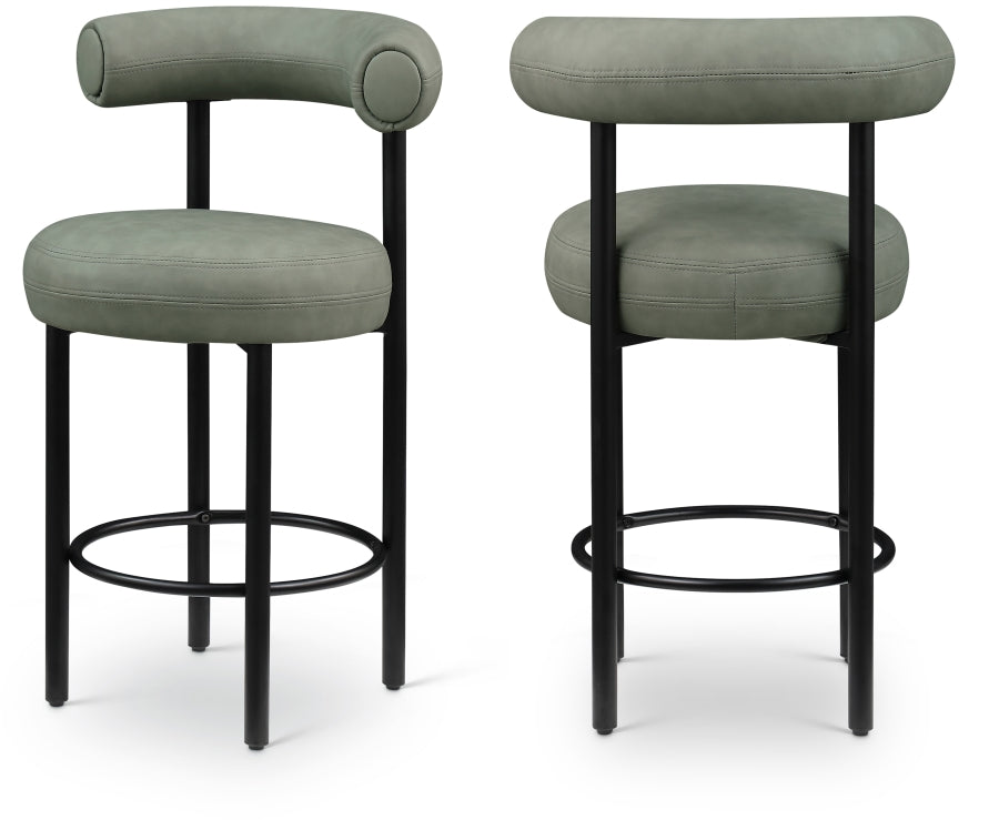 Bordeaux Vegan Leather Upholstered Counter Stool - Green