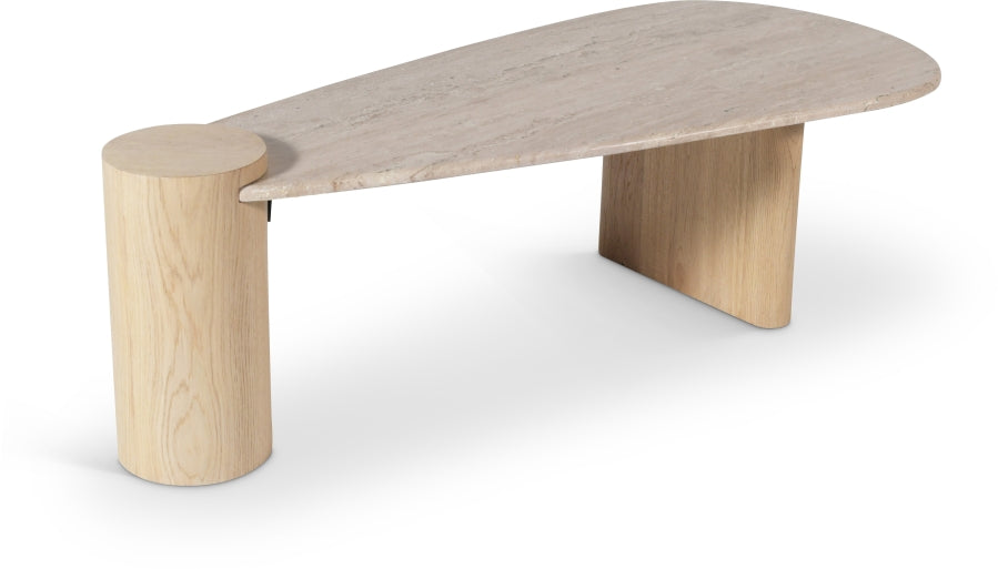 Taverna Travertine Top And Oak Wood Base Coffee Table - Natural