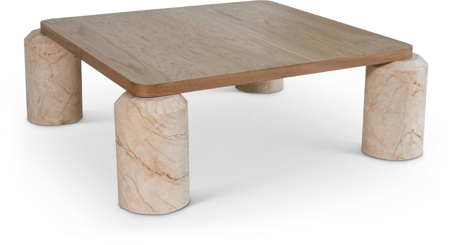Ferrara Genuine Marble Base And Oak Wood Top Coffee Table - Beige