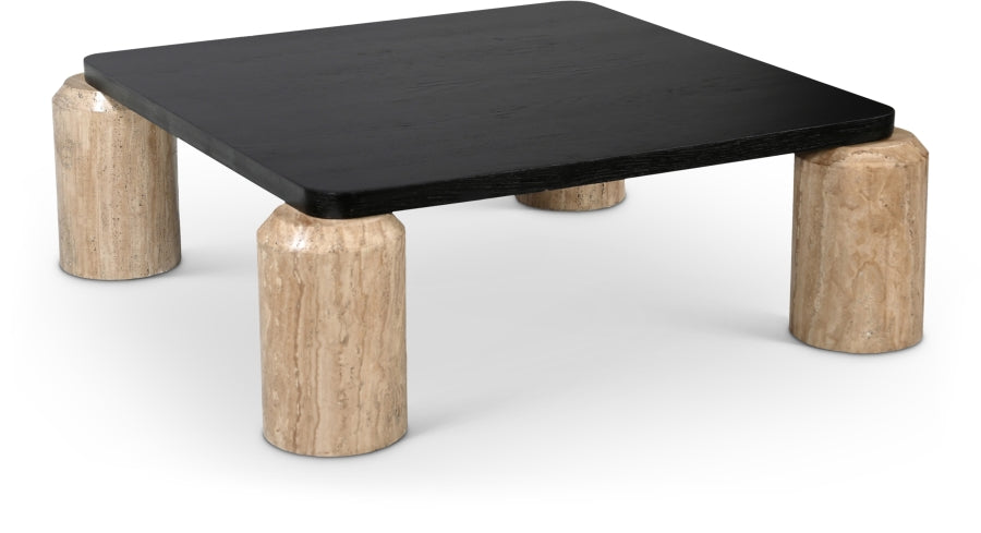Ferrara Travertine Base And Oak Wood Top Coffee Table - Natural