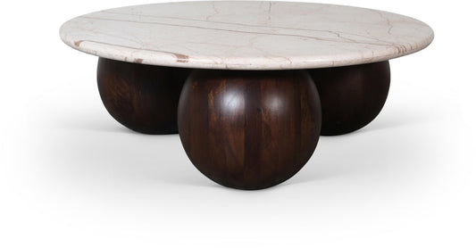 Treviso Genuine Marble Top And Mango Wood Base Coffee Table - Beige