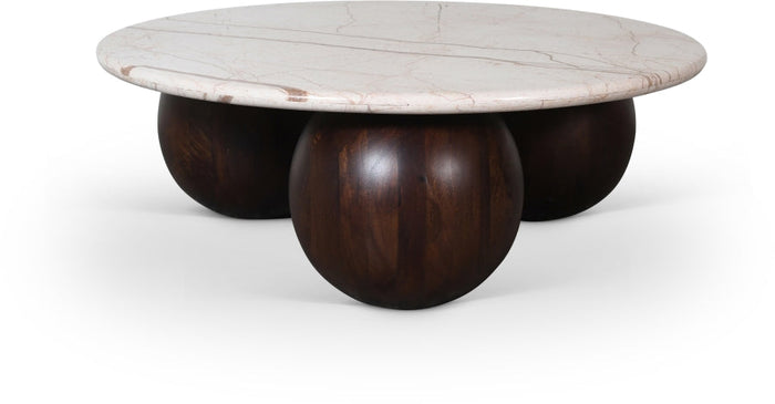 Treviso Genuine Marble Top And Mango Wood Base Coffee Table - Beige
