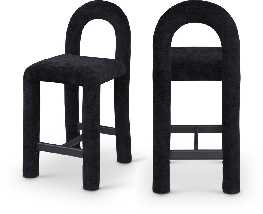 Amari Chenille Fabric Upholstered Counter Stool - Black
