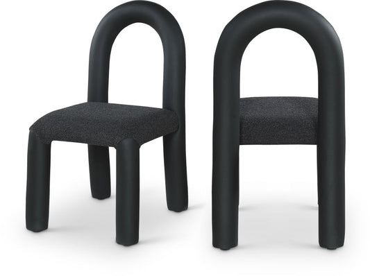 Amari Vegan Leather and Boucle Fabric Upholstered Dining Chair - Black