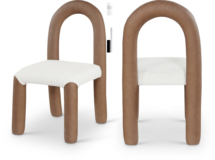 Amari Vegan Leather and Boucle Fabric Upholstered Dining Chair - Brown