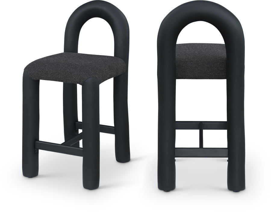 Amari Vegan Leather and Boucle Fabric Upholstered Counter Stool - Black