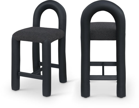 Amari Vegan Leather and Boucle Fabric Upholstered Counter Stool - Black