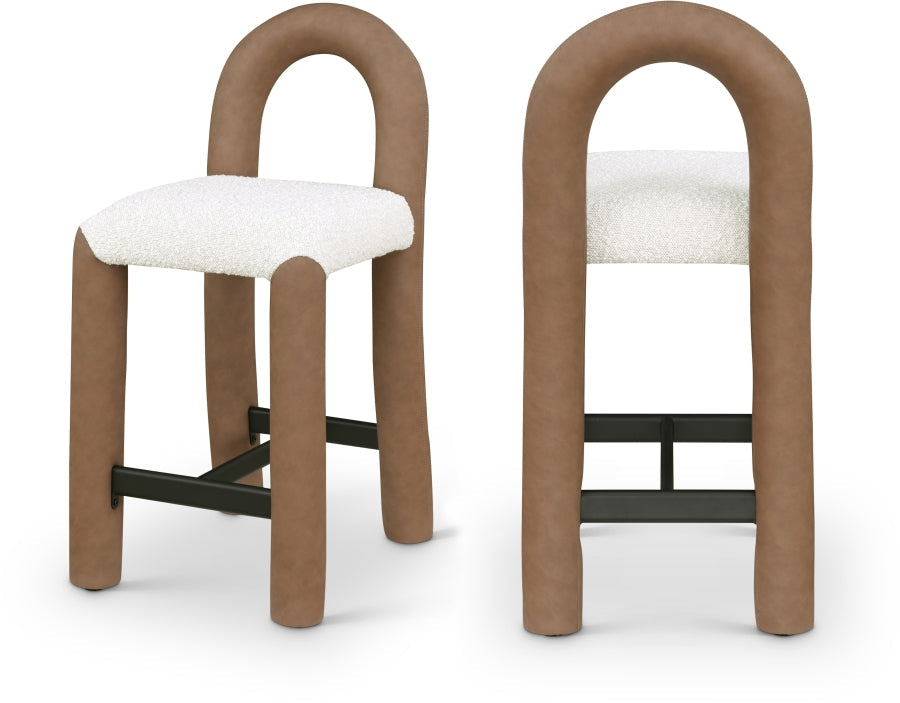 Amari Vegan Leather and Boucle Fabric Upholstered Counter Stool - Brown