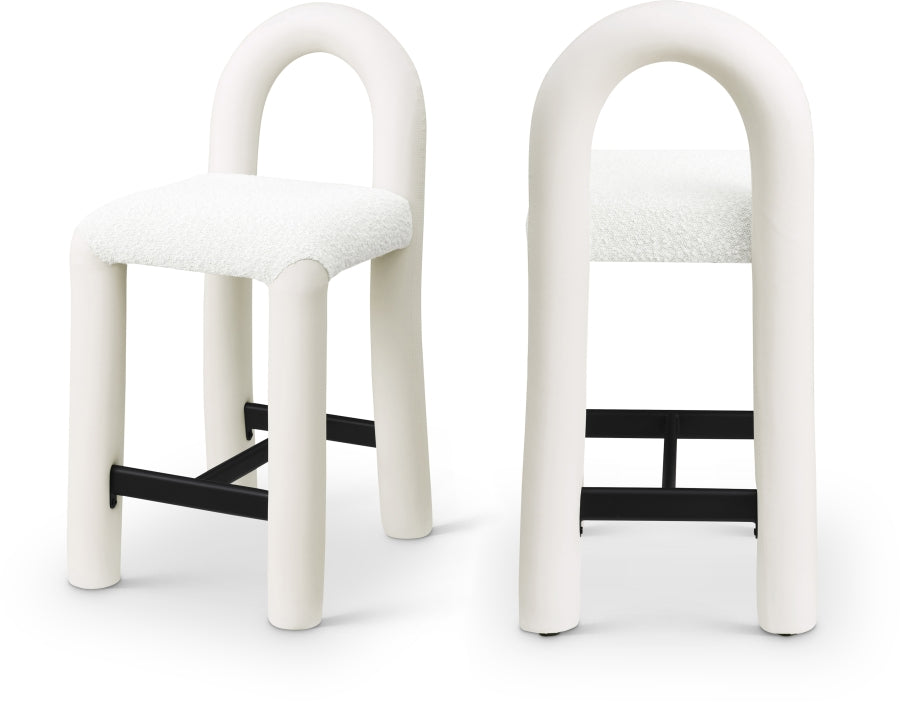 Amari Vegan Leather and Boucle Fabric Upholstered Counter Stool - Cream