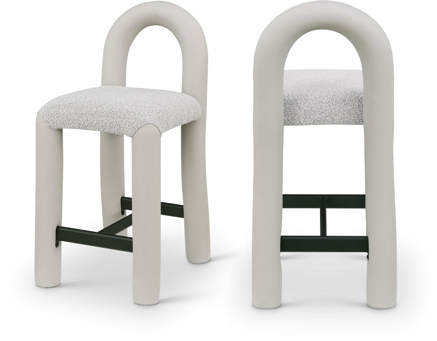 Amari Vegan Leather and Boucle Fabric Upholstered Counter Stool - Taupe