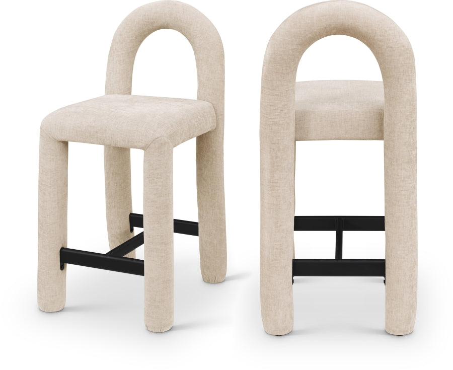 Amari Chenille Fabric Upholstered Counter Stool - Beige