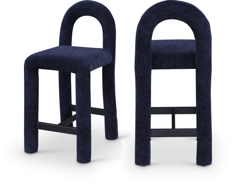Amari Chenille Fabric Upholstered Counter Stool - Blue