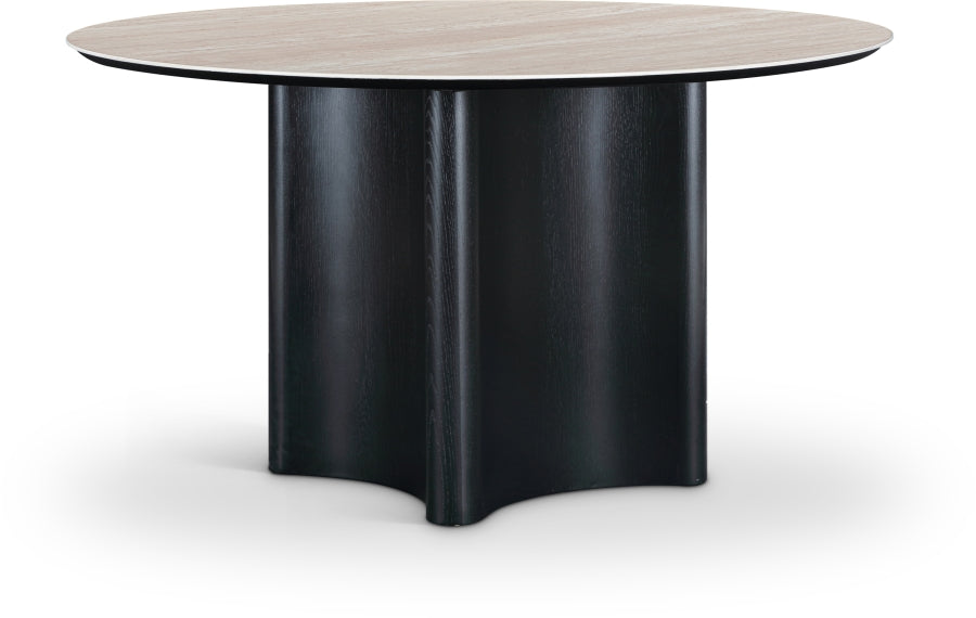 Corvina 46.5" Travertine Sintered Stone Top And Oak Veneer Base Dining Table - Black