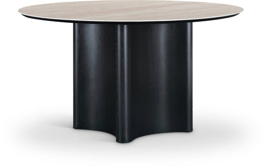 Corvina 46.5" Travertine Sintered Stone Top And Oak Veneer Base Dining Table - Black