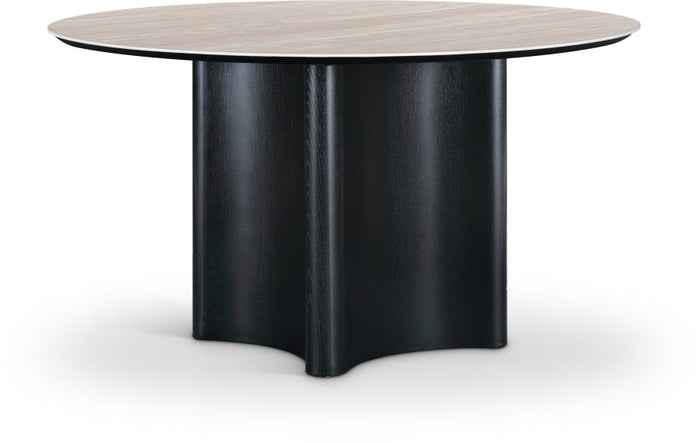 Corvina 46.5" Travertine Sintered Stone Top And Oak Veneer Base Dining Table - Black